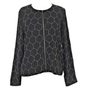 Chico's Sheer Black Beaded Jacket Zipper Front